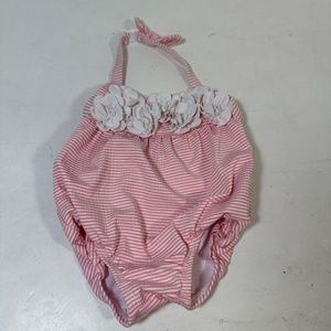 Janie and Jack Monaco Picnic Pink White Striped Halter Swimsuit Infant 0-3 Month